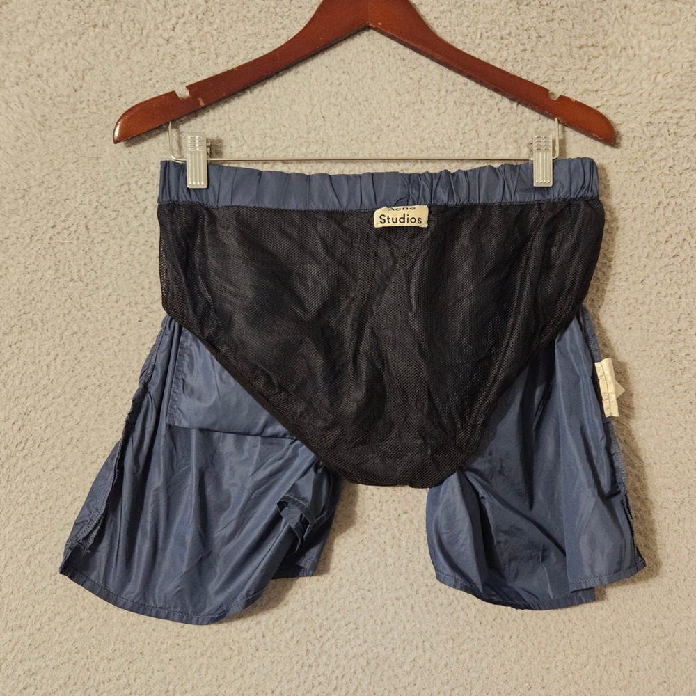 Acne Studios Perry Nylon Face Patch Swim Shorts Navy Blue Mens Size Medium - Picture 3 of 10